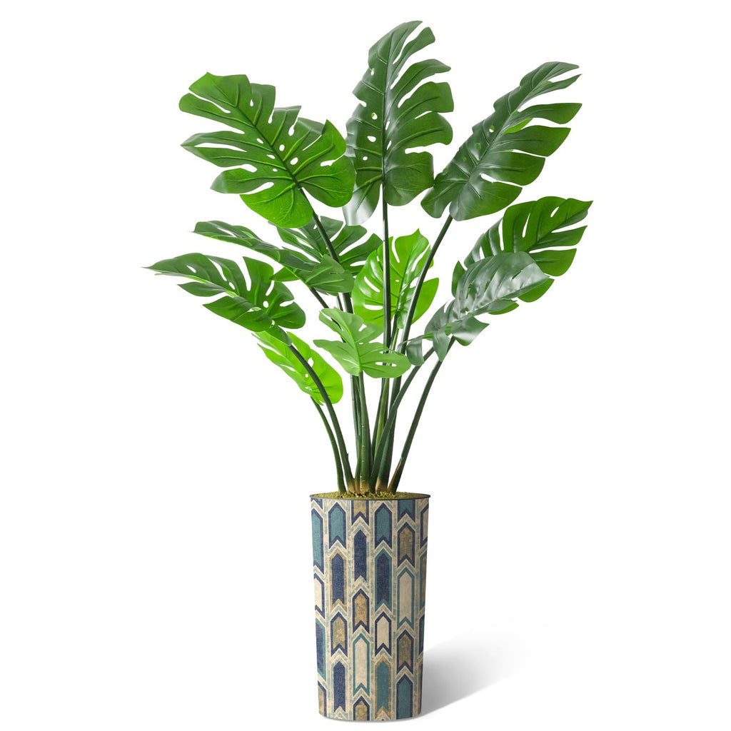 Artificial Tree in Modern Polygon Pattern Effect Planter, Fake Monstera Silk Tree for Indoor and Outdoor Home