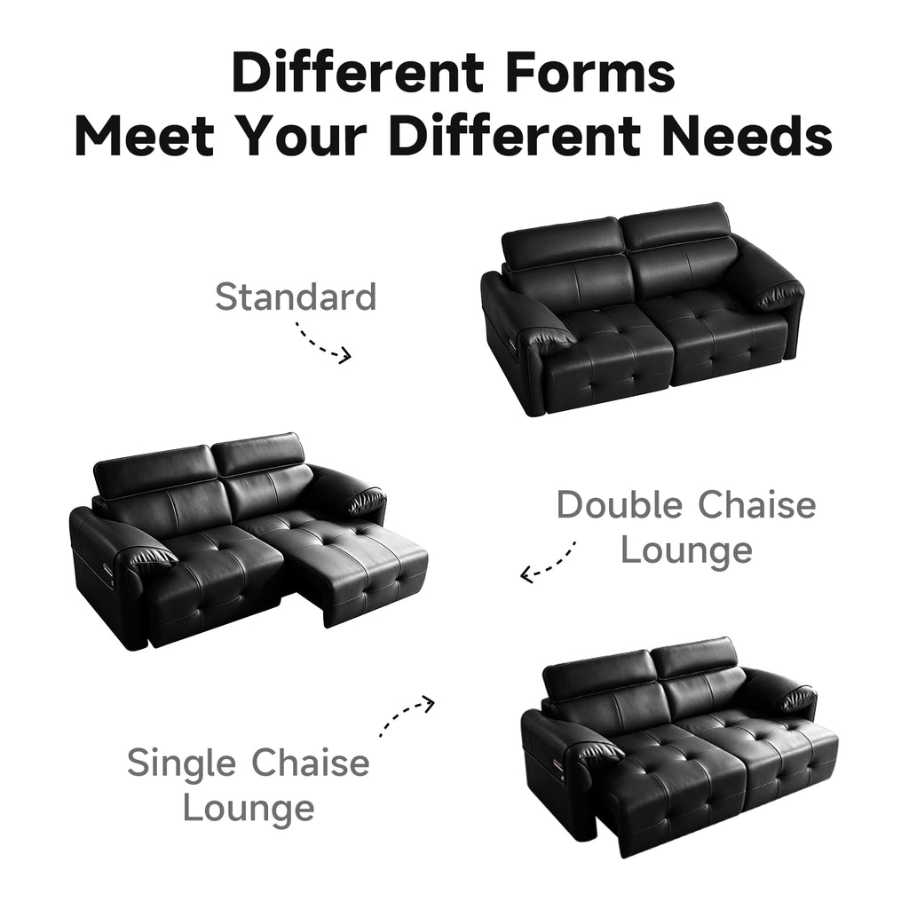 Genuine Leather Electric Pull Out Couch, Power Reclining Sofa with Adjustable Headrests | Extendable Footrest | USB &