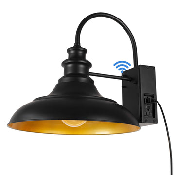 Dusk to Dawn Sensor Outdoor Barn Light with GFCI Outlet, 16 Inch Farmhouse Exterior Wall Sconce, Rustic Lighting
