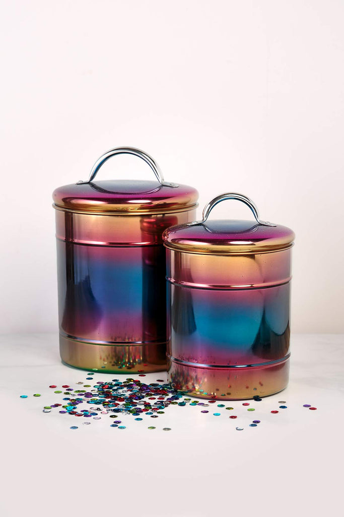 Rainbow Metal Storage Canister | Dry Food Storage Container | Airtight Lid | 38 Ounce Capacity | Modern Home Décor