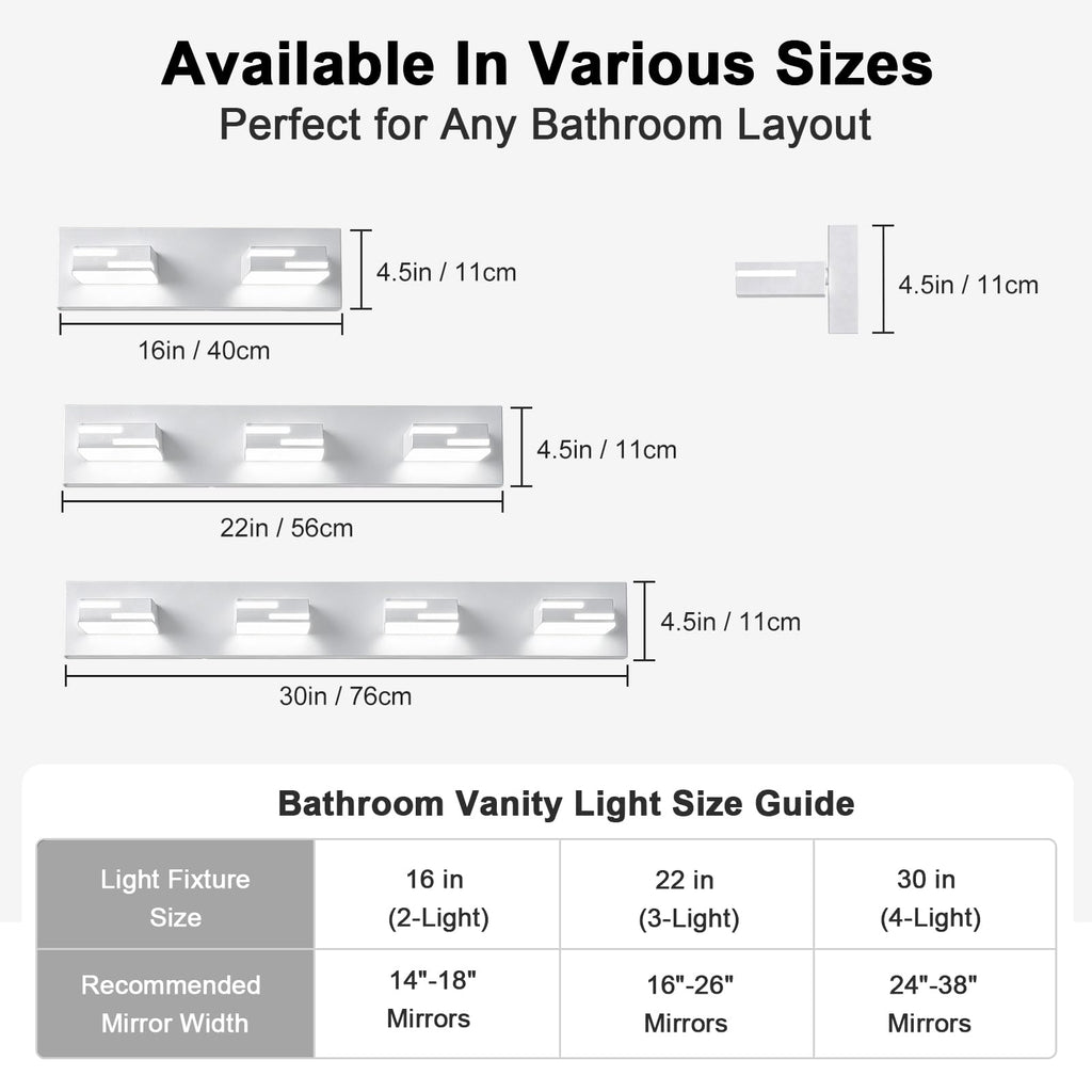 LED Modern Bathroom Vanity Light Fixtures, Dimmable White Vanity Lights Lighting Fixtures Over Mirror, with 360°