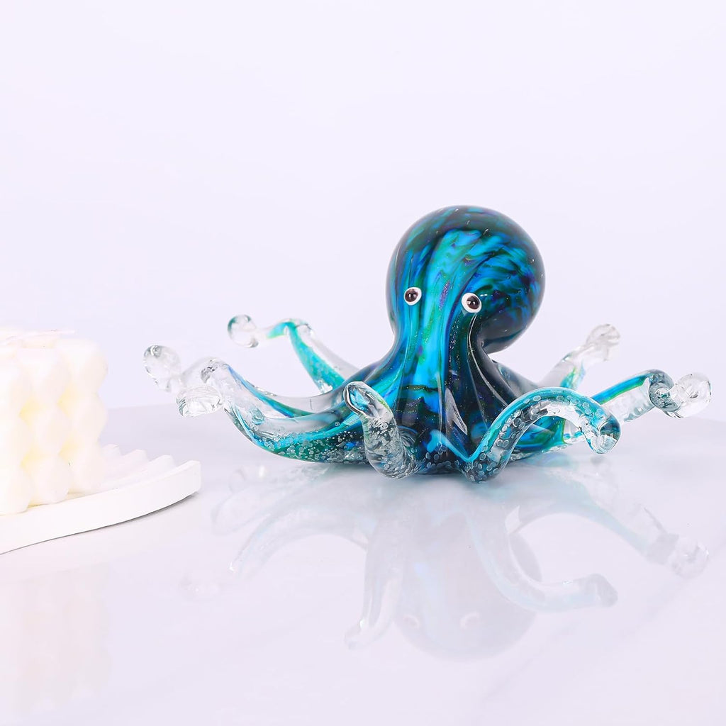 Glass Octopus Statue Home Decor, Hand Blown Glass Decor Ocean Figurines Octopus Sculpture, Murano Art Office Desk