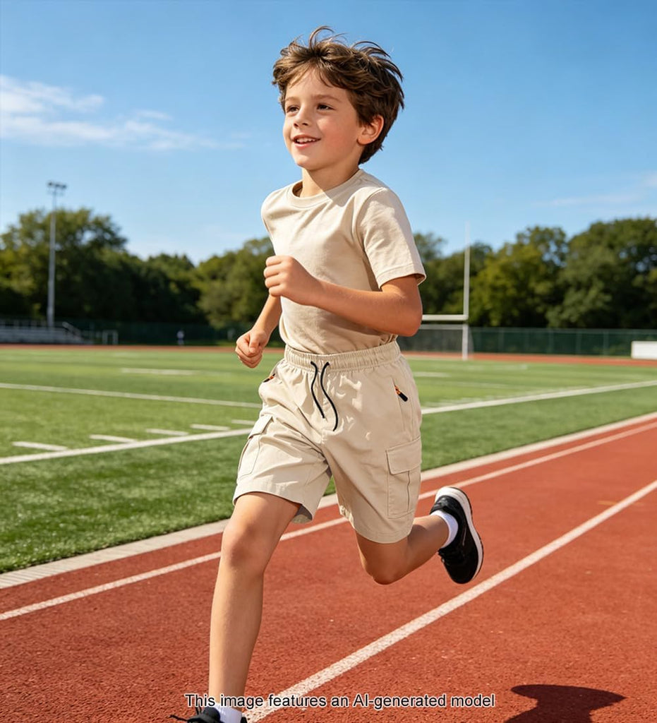 Boys Cargo Shorts Athletic Quick Dry with Zipper Pockets, 3 Pack
