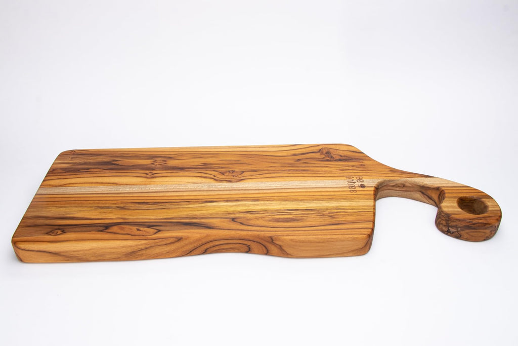 Premium Large Serving Board - Teak Charcuterie Board with Handle for Cheese, Appetizers & Food Presentation