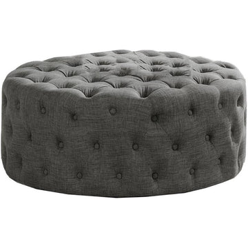 Sherlyn 40" Tufted Round Ottoman/Footstool, Gray, Modern Glam Accent Chair Alternative and Coffee Table Stool (Linen)