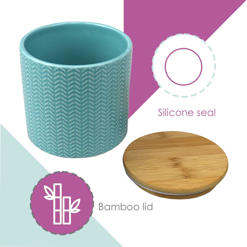Small Wave Design Kitchen Canister (Turquoise) Modern Canister Sets Counter | With Bamboo Lid | Perfect For Storing