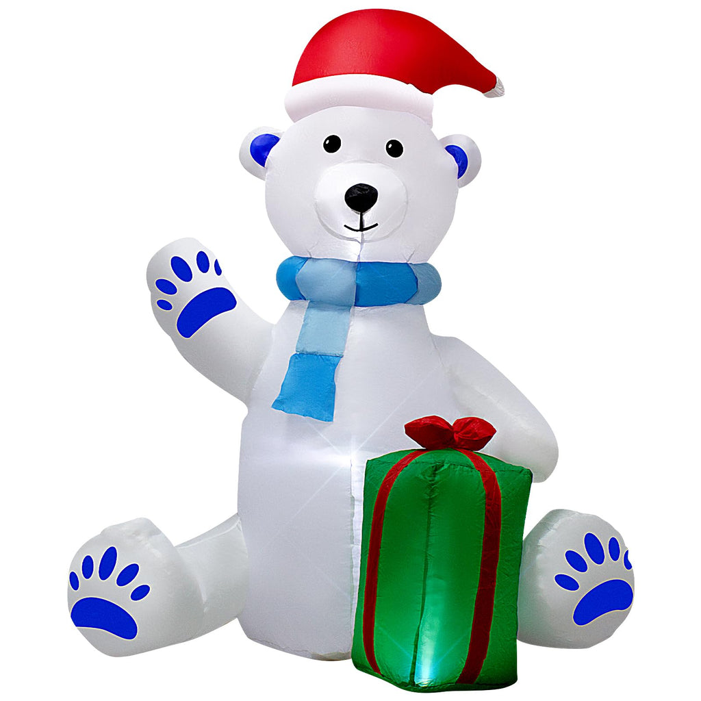 5FT Christmas Inflatable White Bear Hold Gift Decoration