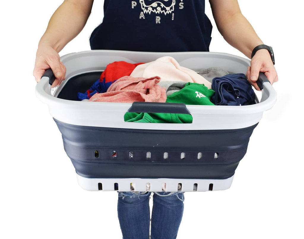 30L (8 gallon) Collapsible 3 Handled Plastic Laundry Basket - Foldable Pop Up Storage Container/Organizer - Portable