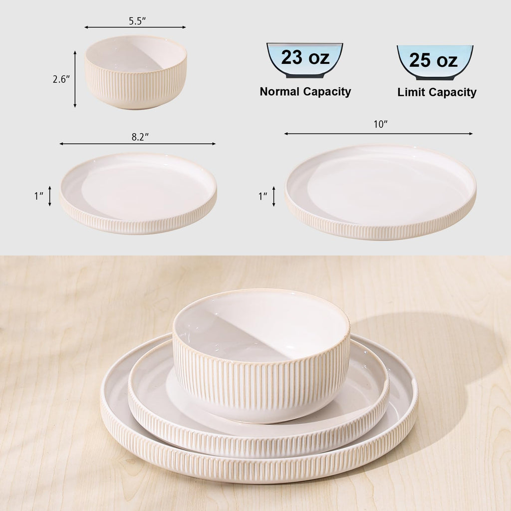 Ceramic Dinnerware Sets for 6, Round Reactive Glaze Porcelain Plates and Bowls Sets, Scratch Resistant Modern Dishes