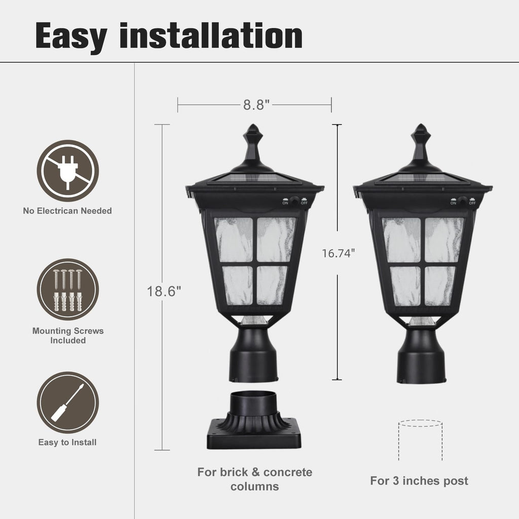 Solar Lamp Post Light, Cast Aluminium Waterproof LED with Glass Outdoor Dusk to Dawn Solar Post Light for