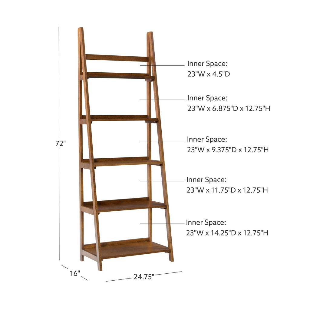 Melissa Walnut Mid-Century 5 Shelf Bookcase