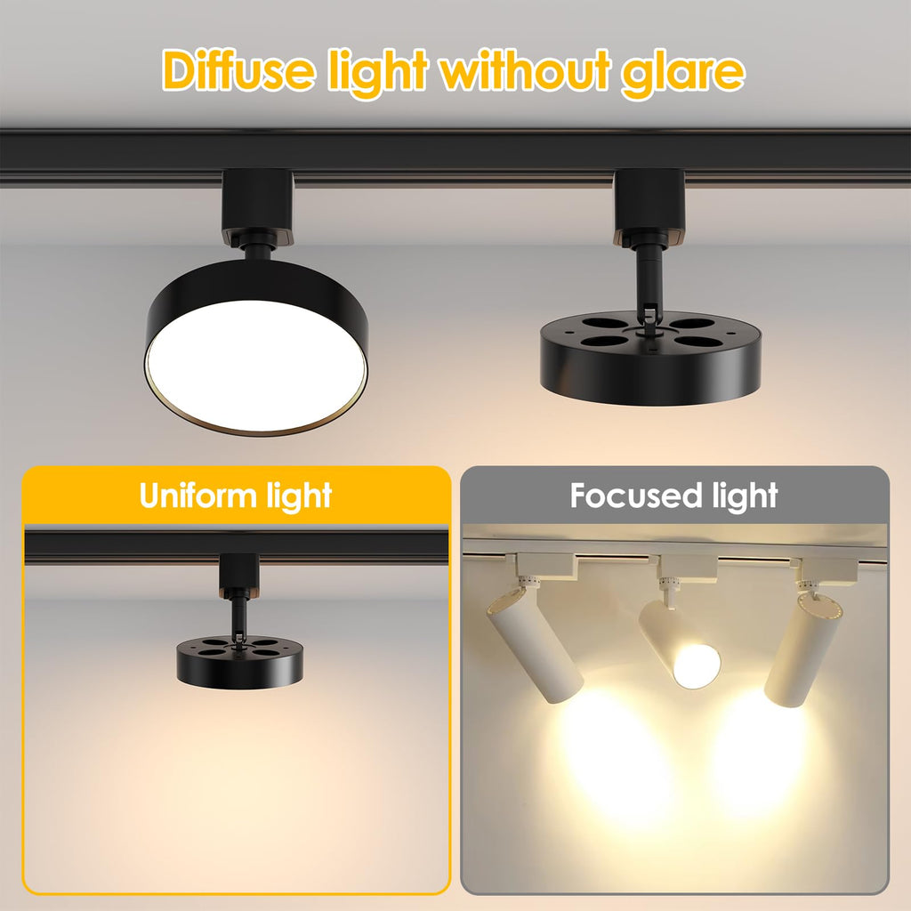 Diffuse LED Track Lighting Heads H Type, 12W 3000K, 4 Pack Black