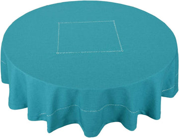 Solid Teal Color Hemstitched Tablecloth (Round 72 Inches)