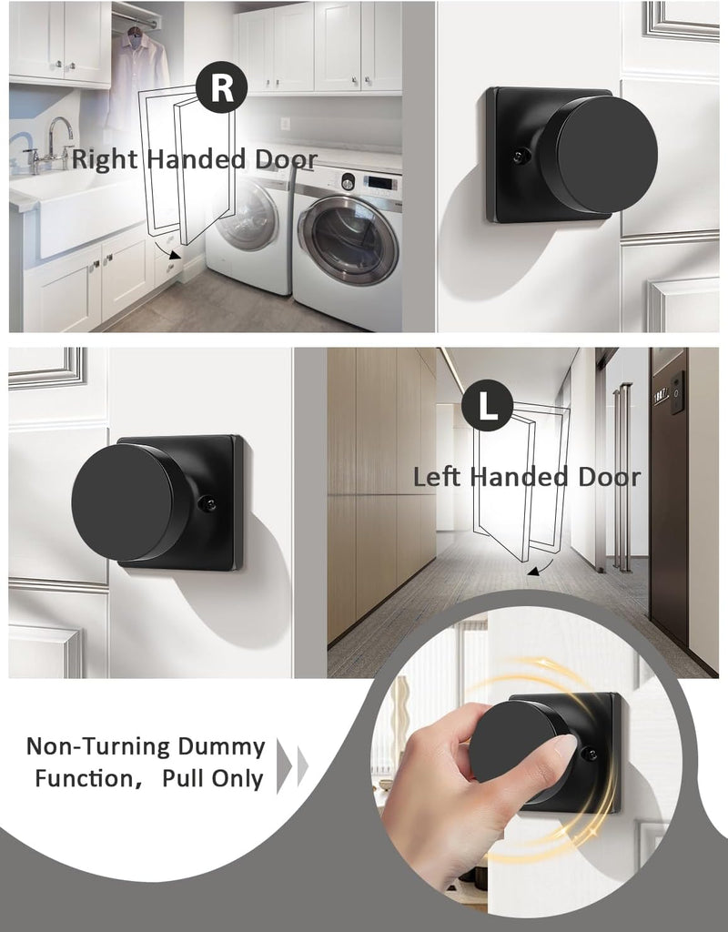 2 Pack Dummy Door Knob, Interior Single Side Door Handle, Matte Black No-Turning Door Dummy Knob Inactive Half Dummy