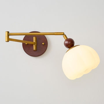 Swing Arm Wall Lamp, Mid Century Modern Adjustable Wall Sconce with Gold Metal Swing and Cream Dome Shade, Retro