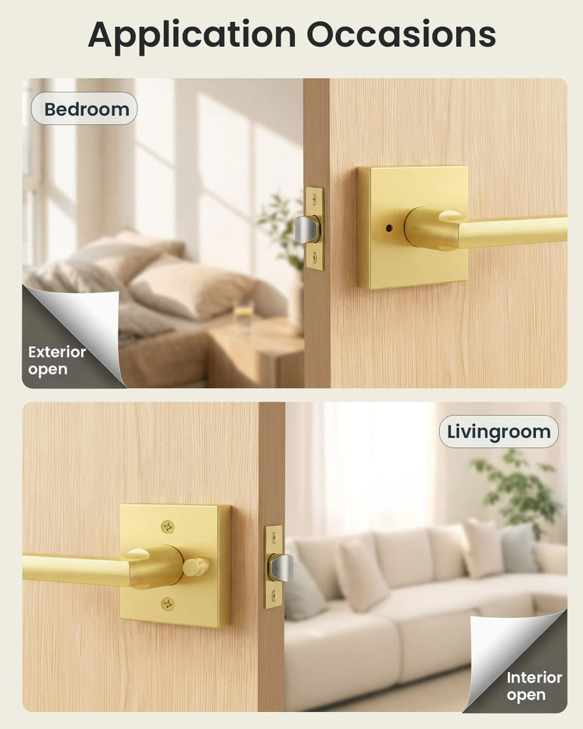 Gold Door Handles Interior, Zinc Alloy Privacy Door Handles, 3 Pack