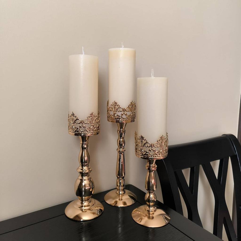 Candle Holders for Pillar Candles Set of 3 Gold Vintage Tall Candle Holders Decorative Large Table Centerpieces