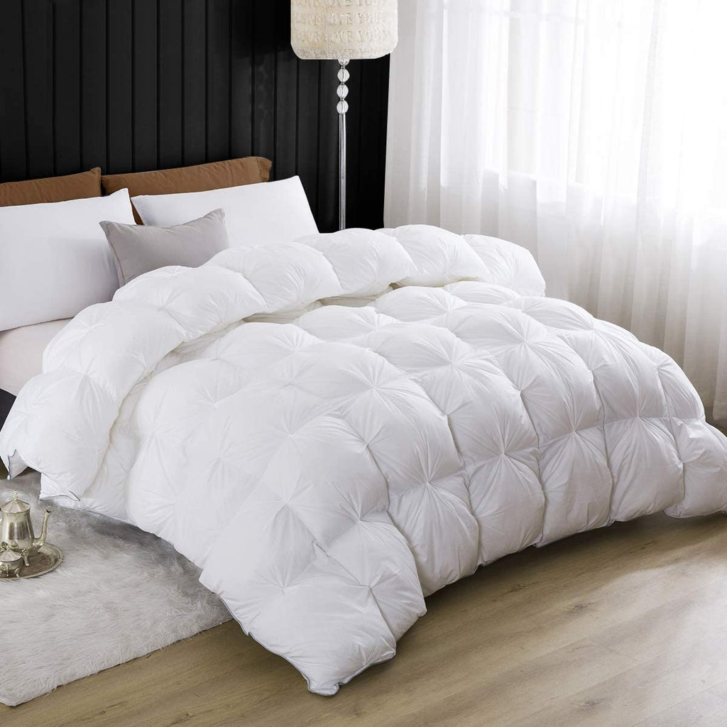 Luxury All-Season 1-Piece Pinch Pleat Bedding White Oversized Queen Comforter Set - 100% Egyptian Cotton - 500 GSM
