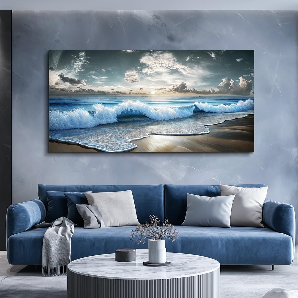 Blue Ocean Canvas Wall Art Large Paintings Landscape Nature Artwork For Walls Wall Decor Beach Pictures Office Waves