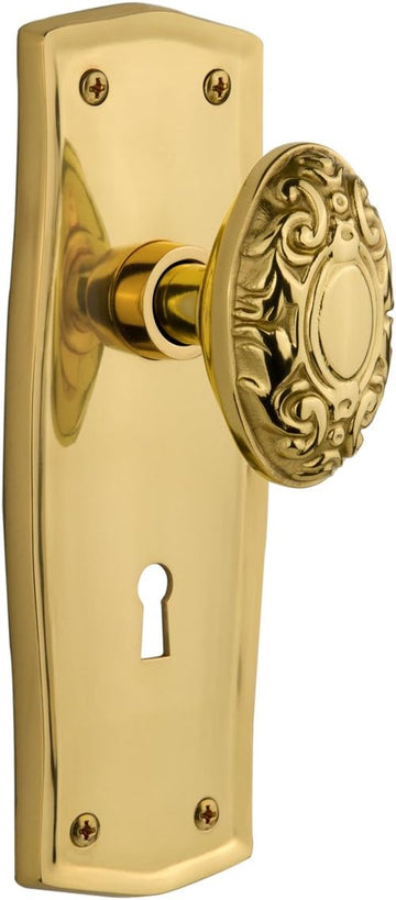 Prairie Plate Interior Mortise Victorian Door Knob in Unlacquered Brass