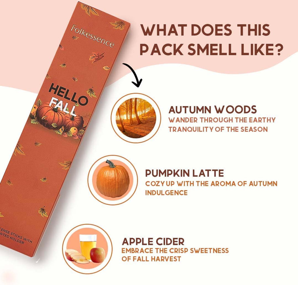 Premium Fall Incense Sticks with Holder, Pumpkin Latte - Set of 3