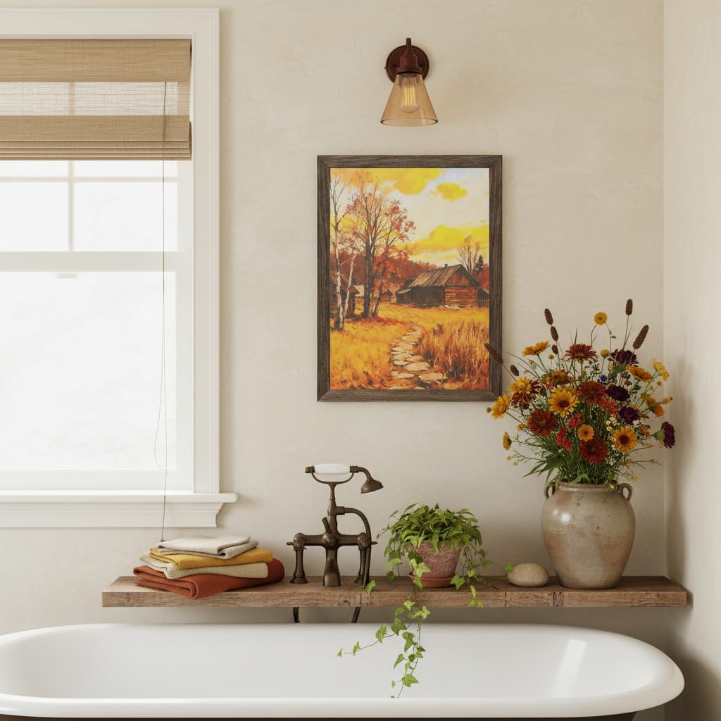 Vintage Canvas Wall Art - Rustic Farmhouse Forest Landscape Pictures, Solid Wood Framed 300T Thick Canvas Woodland