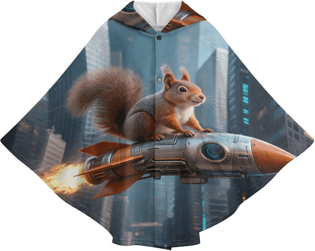 Rocket Squirrel Wearable Blanket Hoodie Flannel Hooded Blanket | Sweatshirt Oversized Cozy Sweater Gift