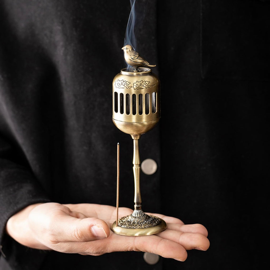 Antique Golden Magpie Lantern Incense Burner, Multi-Use Decorative Incense Holder, Elegant Zinc Alloy Craftwork