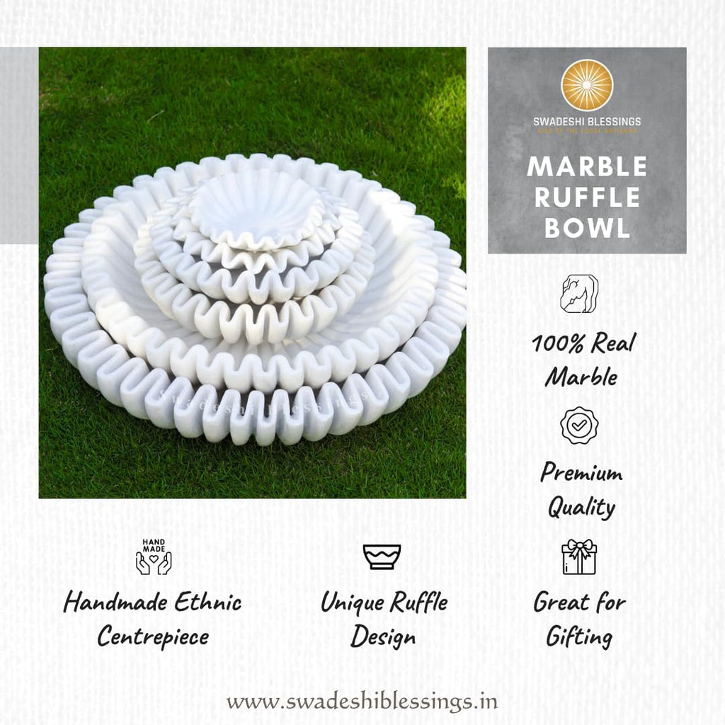 HandCrafted Marble Ruffle Bowl/Antique Scallop Bowl/Fruit Bowl/Vintage Ring Dish/Decorative Flower Dish/HouseWarming