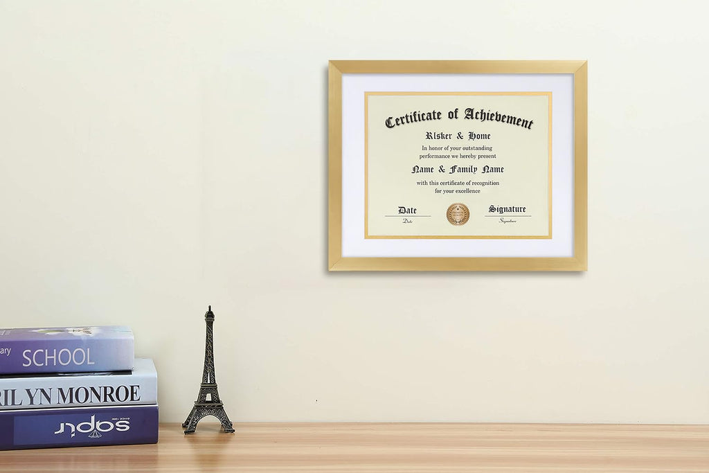 8.5 x 11 Certificate Frame Gold with White Mat Gold Rim