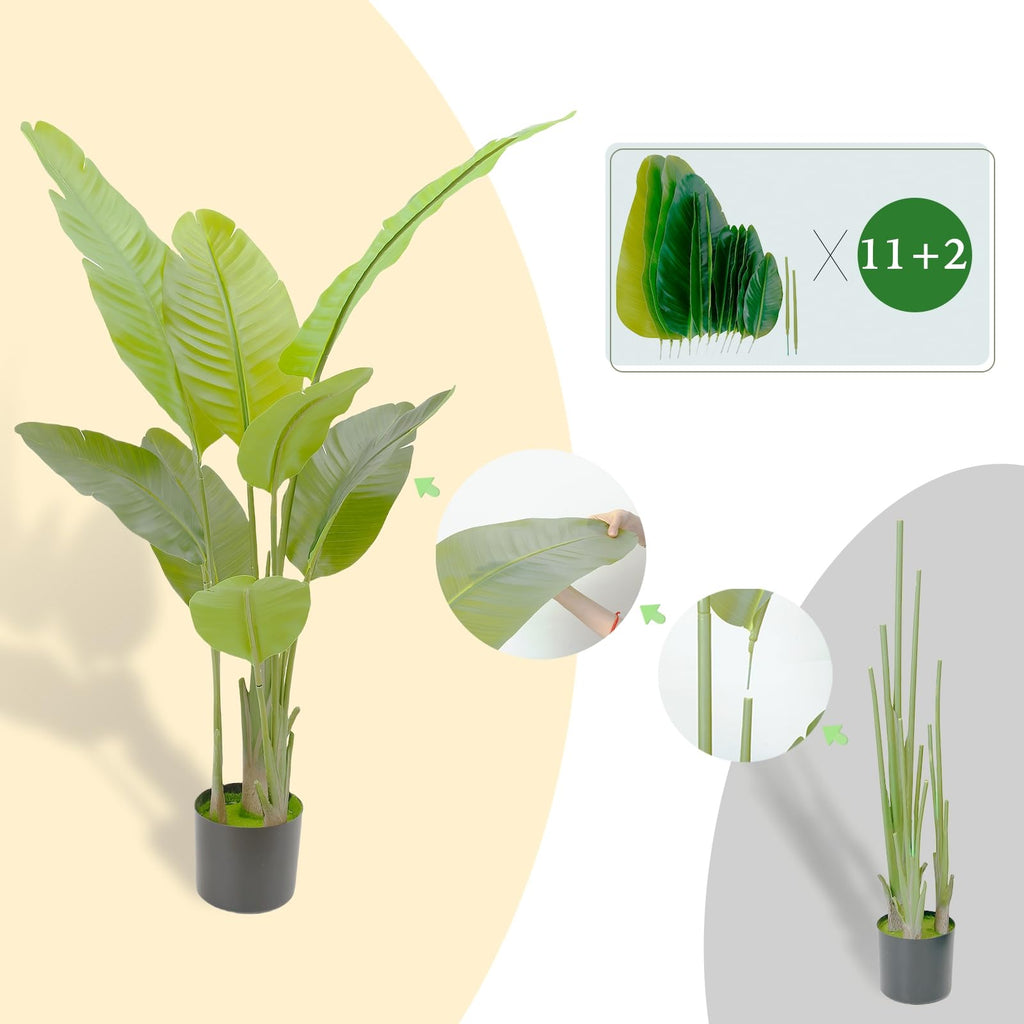 6FT Artificial Bird of Paradise Plant, Faux Artificial Trees, Tall Fake Realistic Tree, 11 Trunks Silk Leaf Plant