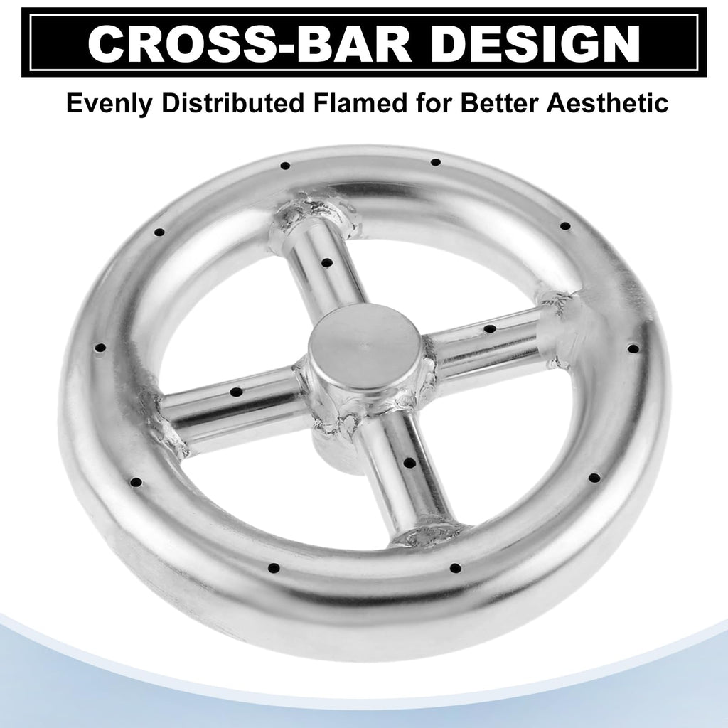 6" Round Fire Pit Burner Ring with Stainless Steel and Brass 1/2" Air Mixer, 90° Elbow Nozzle Sprayer Valve for