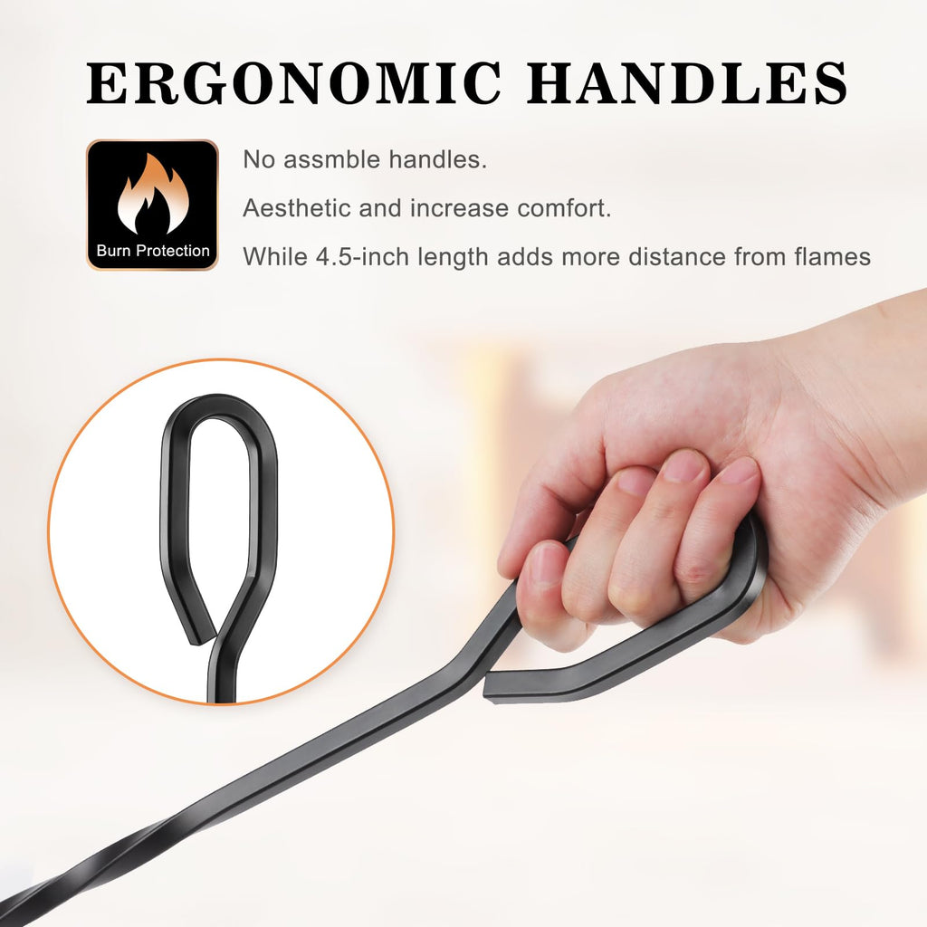 32" Fireplace Tools Set, 5-Piece Solid Wrought Iron with Stand