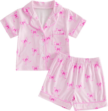Toddler Baby Girl Pajamas Set Summer Floral Short Sleeve Button Down Shirt Top and Shorts 2pcs Pjs Sets Sleepwear