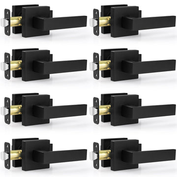 8 Pack Passage Door Handles Matte Black Door Levers, Interior Door Knobs Square Heavy Duty Non-Locking Handlesets