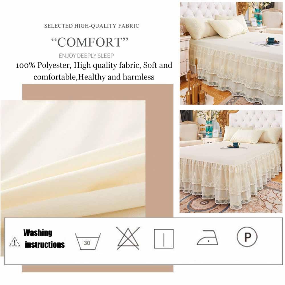 Double Lace Bed Skirt for Bed - 17in. Drop, Easy Fit Ruffle Bedskirt Wrap Around Bed Skirt, Anti Wrinkle & Fade