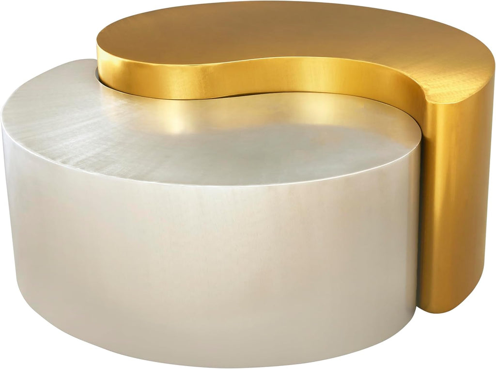 Modern Contemporary Luxury Ying-Yang, Entryway, Home & Office, Gold & Silver Dual Tone Coffee Table (Coffee Table