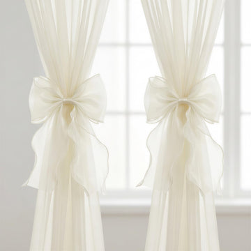 French Lace Bow Curtain Tiebacks, Cream - 2 Pack