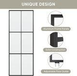 38in x 96in Glass Sliding Barn Door with 6.6ft Hardware kit, 3-Panel Black Aluminum Frame and Clear 