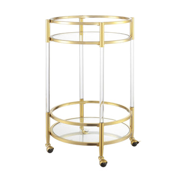 Royal Crest Acrylic Round Glass Bar Cart 22.25" - Modern 2 Tier Storage Bar with Wheels, Glam Wine Storage, Mobile