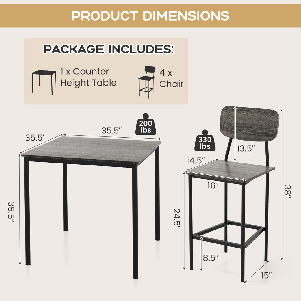 5-Piece Counter Height Dining Table Set for 4