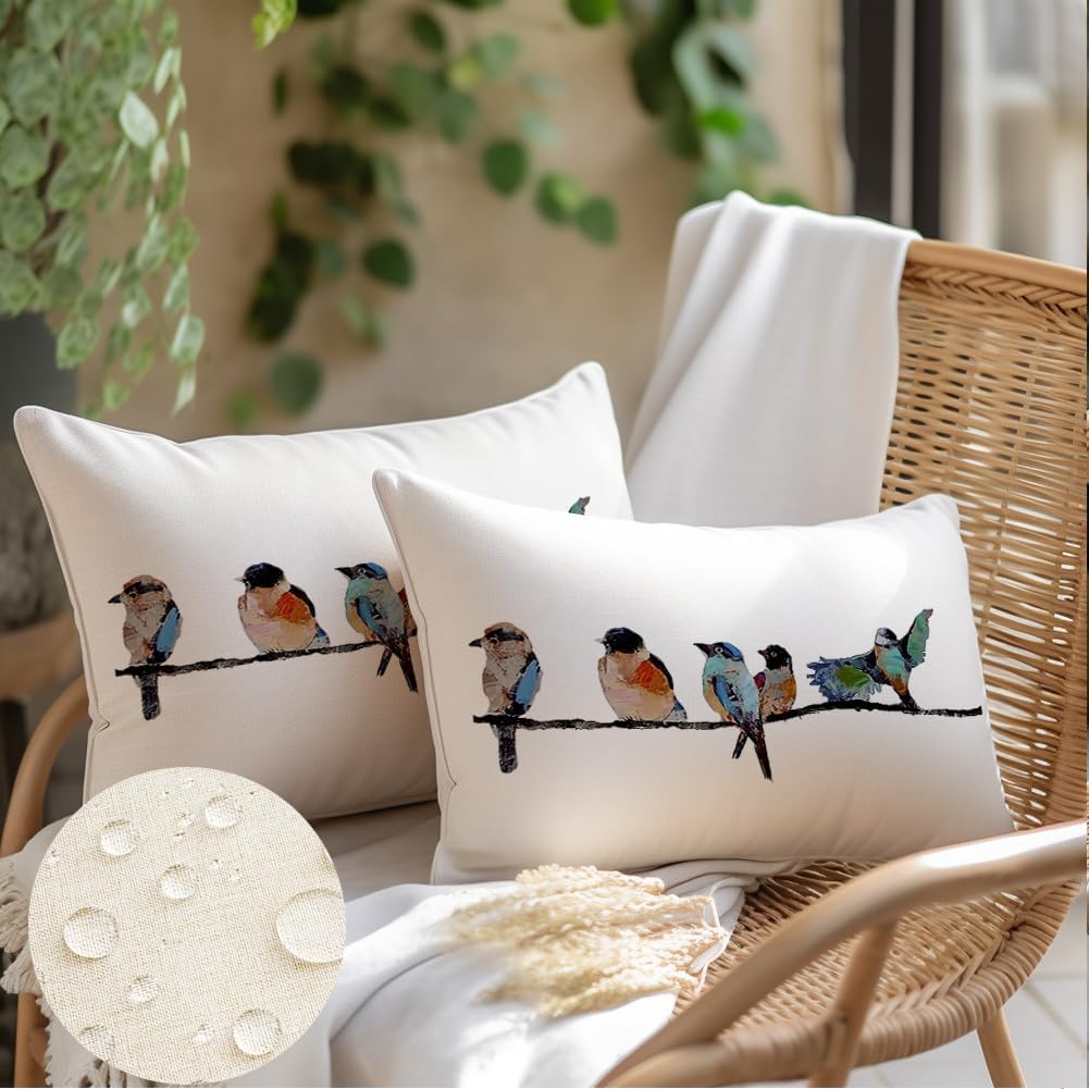 Outdoor Pillow Covers Waterproof 12x20,Outdoor Bird Lumbar Throw Pillow Cases Small Decorative Pillows