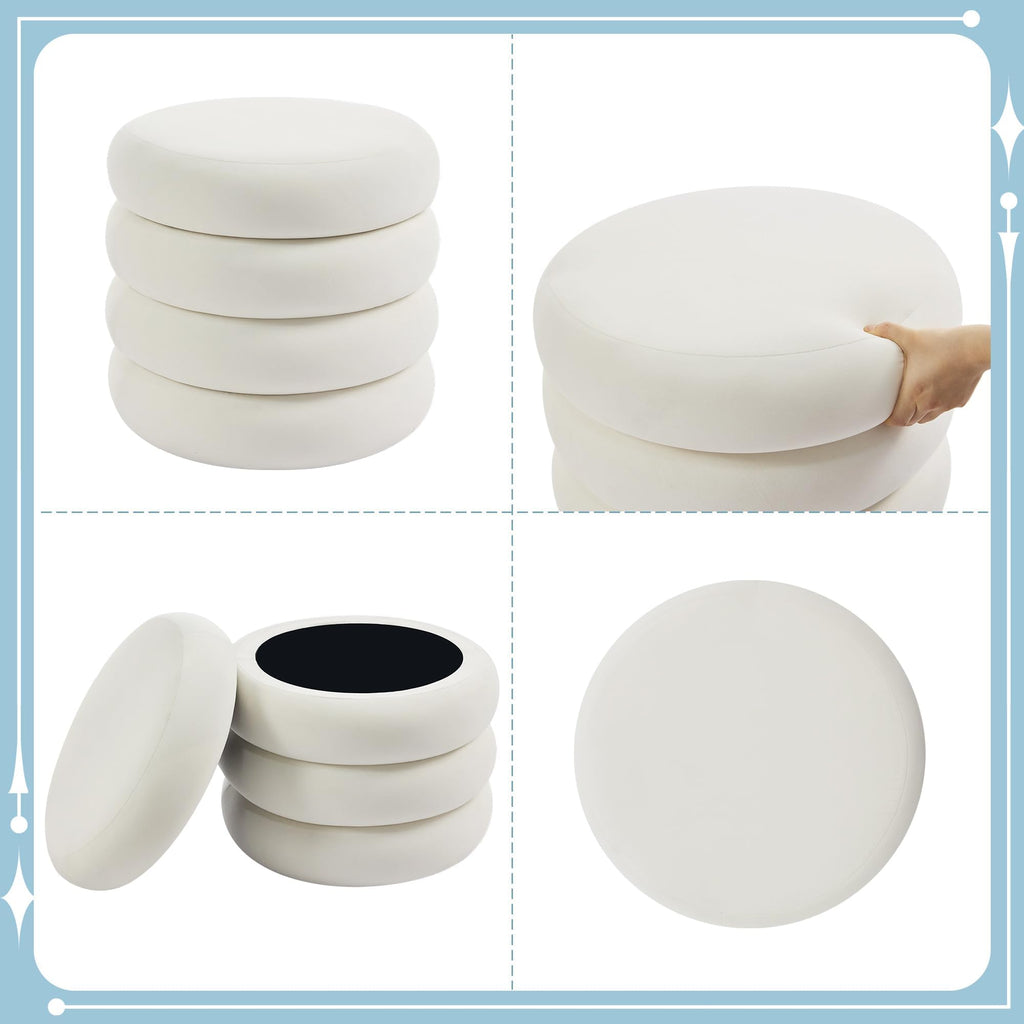 19.5" Storage Ottoman Round, Vanity Stools Ottoman for Console Table, Ottoman Stool for Girls Women, Foot Stool