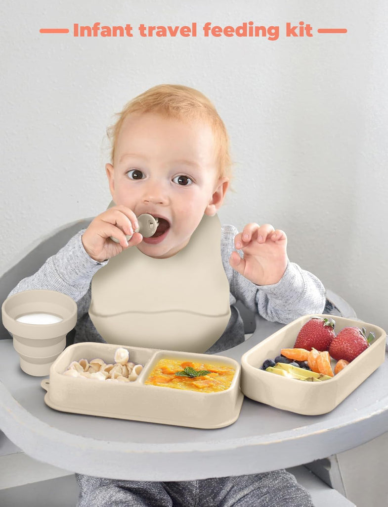 Travel Silicone Baby Feeding Set Portable Toddler Feeding Supplies Toddler Plates and Bowls Set Baby plates