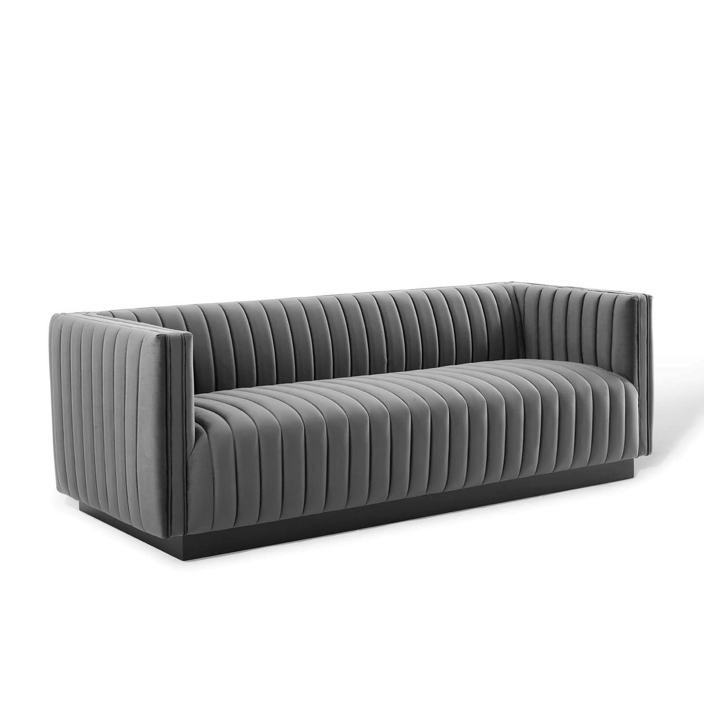 Conjure Channel Tufted Upholstered Performance Sofa in Gray