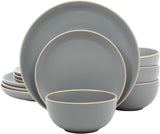 Rockaway 12-Piece Stoneware Dinnerware Set, Matte Finish, Service for 4, Modern Ceramic Plates and Bowls