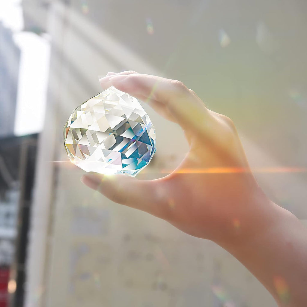 Clear Crystal Sun Catcher Suncatcher Prism Ball with Red Cord - 1 Pack, 2.36"/ 60mm, Rainbow Pendant Maker