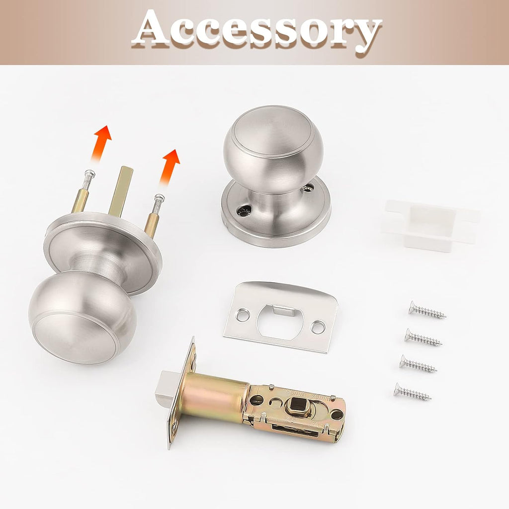 6 Pack Round Passage Door Knob(Non-Locking Knobs), Keyless Doorknobs Interior/Exterior Door Lockset,Passage Knobs