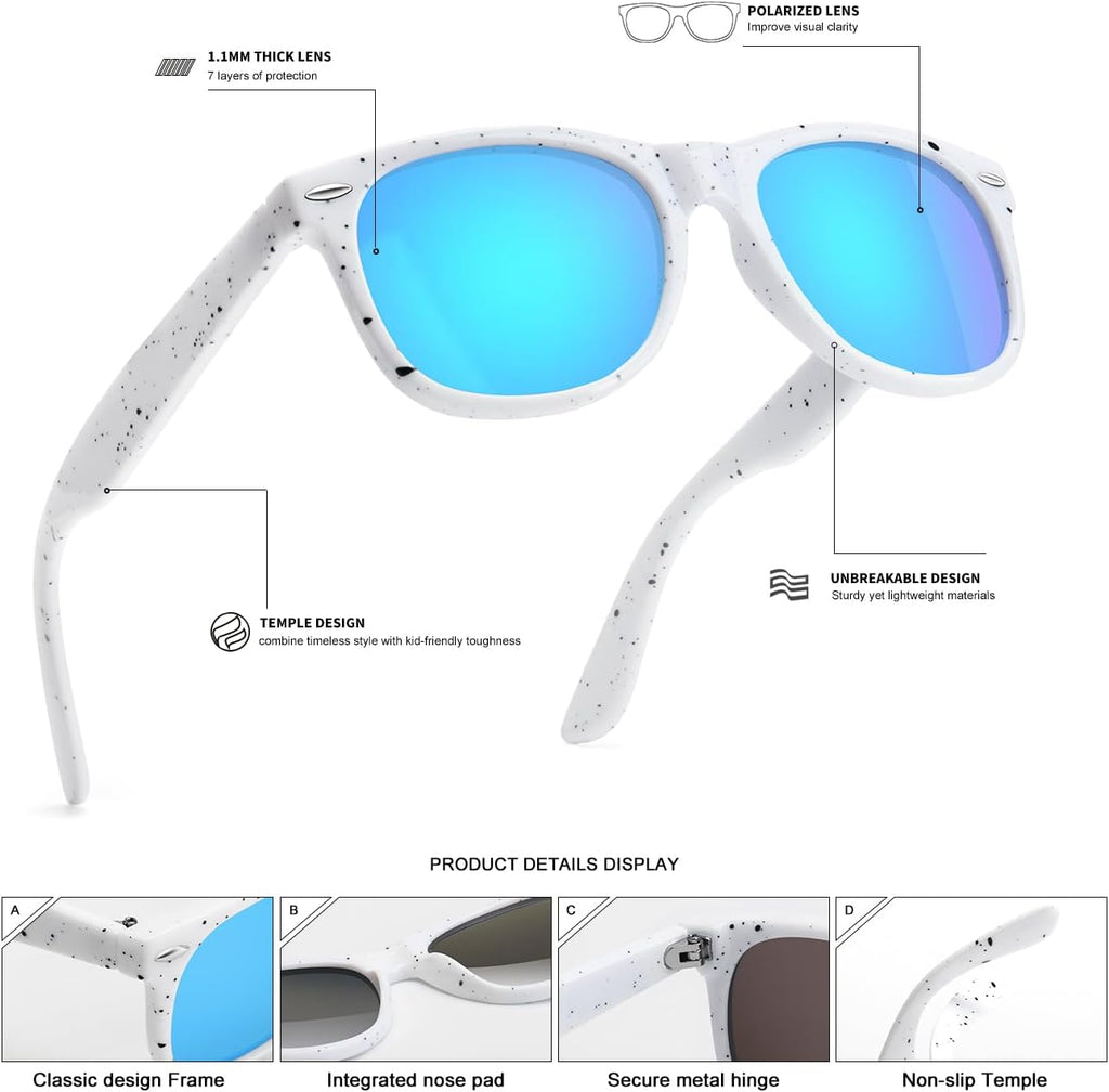 Kids Polarized Sunglasses for Boys Girls,Retro Toddler Sun Glasses UV Protection Shades