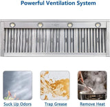 Copper Wall Mount Range Hood 1150 CFM LED Lights Dishwasher-Safe Baffle Filters